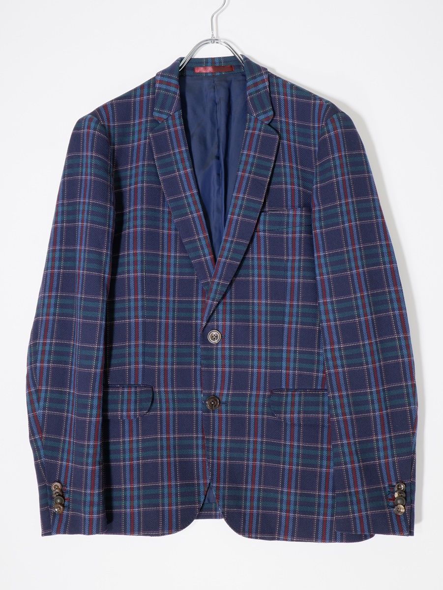 激レア　PaulSmith ウールメルトンライダースジャケット　青　チェック 激レア PaulSmith ウールメルトンライダースジャケット 青 チェック