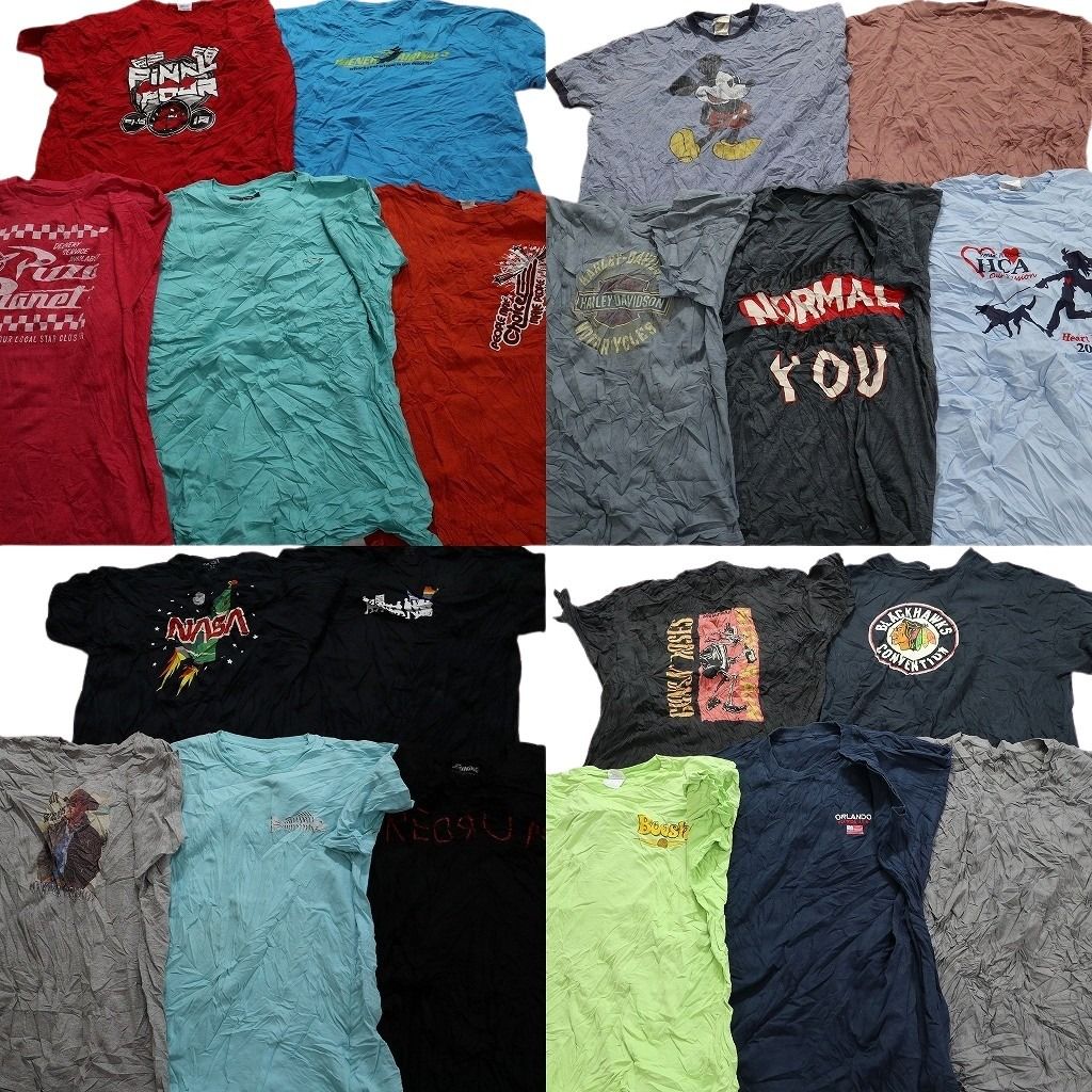 古着卸 まとめ売り カラーmix プリント 半袖Tシャツ 20枚セット (メンズ 2XL ) 企業 NASA 人物 リンガーＴ ミッキー 中古 古着 MY4788