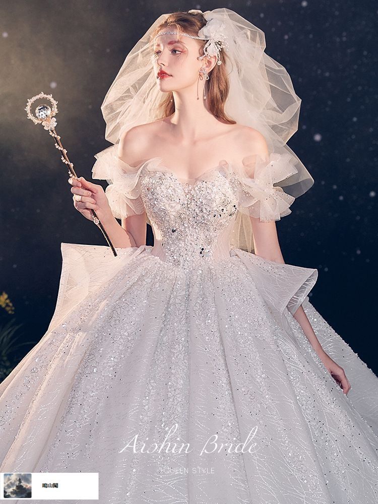 送料無料 一字肩主婚 !-利用不可文字-! 2025 !-利用不可文字-! 廷風 質感 大トレーン プリンセススタイル-8.14LYC680夏の新生活