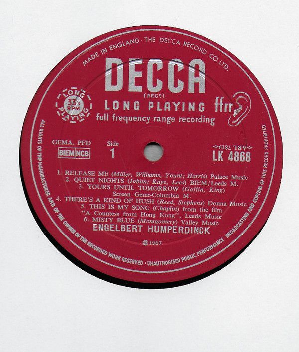 Engelhert Humperdinck レコード 英LP Engelbert Humperdinck Release Me LK4868 Decca /00260