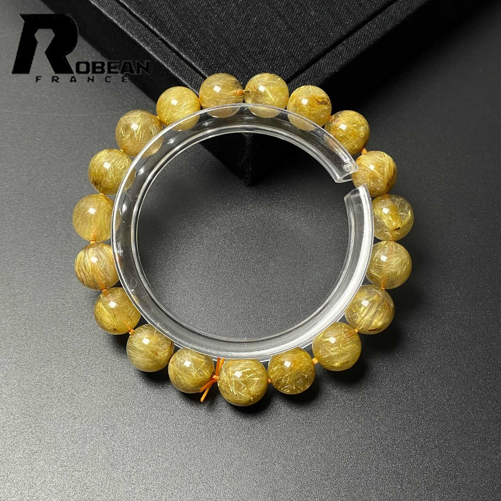 EU製 定価15万円 ROBEAN 黄金タイチンルチル ブレスレット パワーストーン 天然石 金運 お守り ギフト プレゼント2 9.8-10.7mm M0709789