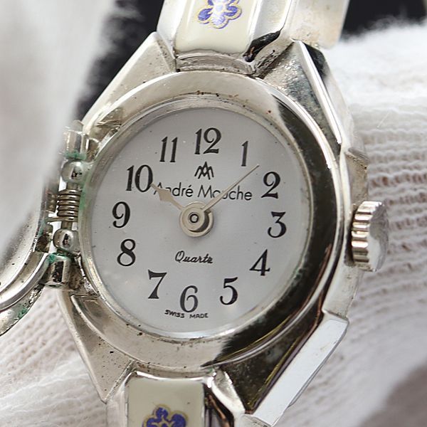 アンドレムッシュ QZ ホワイト文字盤 バングルウォッチ ヴィンテージ 