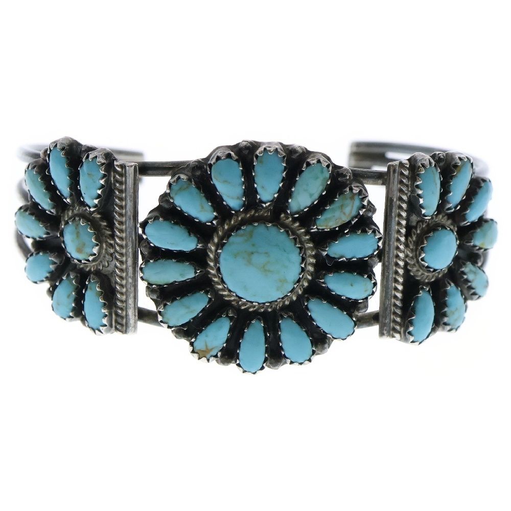 希少✨ナバホ　J刻印　バングル　ターコイズ　スターリングシルバー　フェザー　石 INDIAN JEWELRY (インディアンジュエリー) ナバホ族 VJB