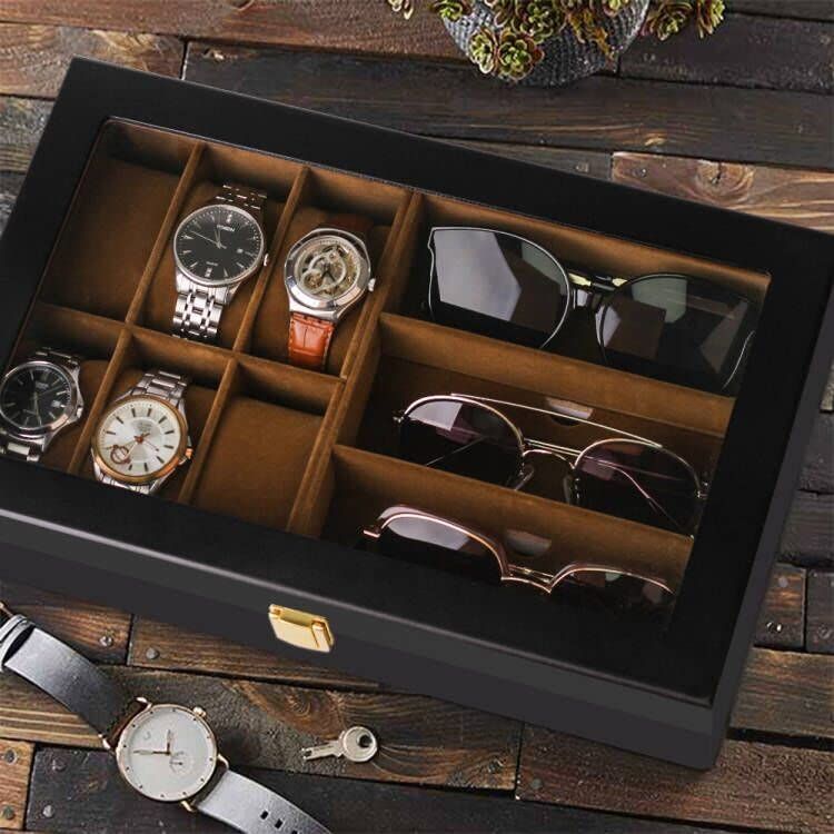 12スロットレザー腕時計ボックス メンズ 高級腕時計ケースディスプレイオーガナイザー マイクロスエードライナー ロックメンズジュエリー腕時計ホルダー メン