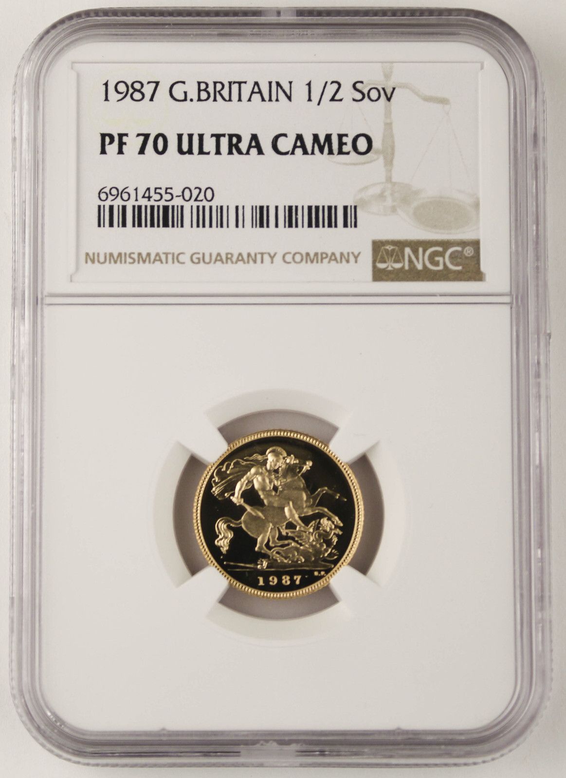 Great Britain UK 1987 1|2 Half Sovereign 0.1177 Oz AGW G Proof Coin NGC PF70