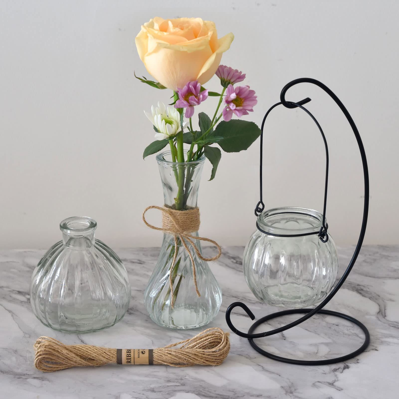 数量限定】ガラスの花瓶3つセット ミニ花器 一輪挿し 水栽培 透明