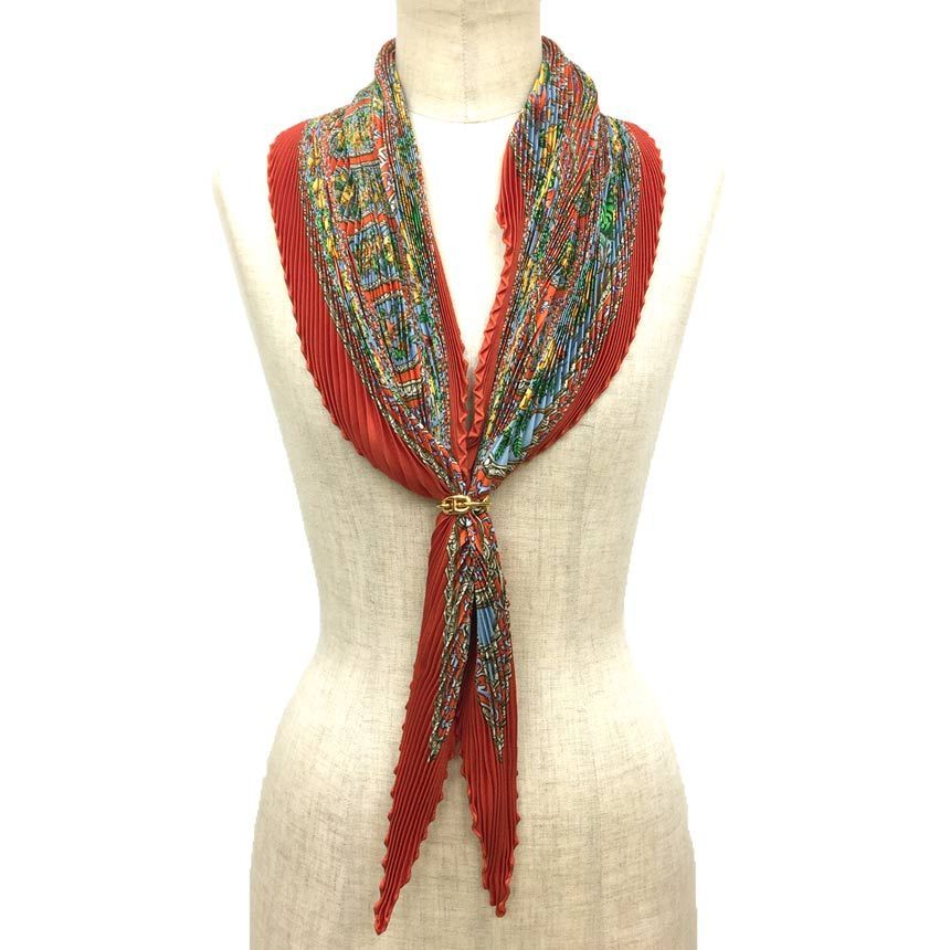 HERMESエルメスプリーツ スカーフ シルク100％QALAMDAN カラムダン  