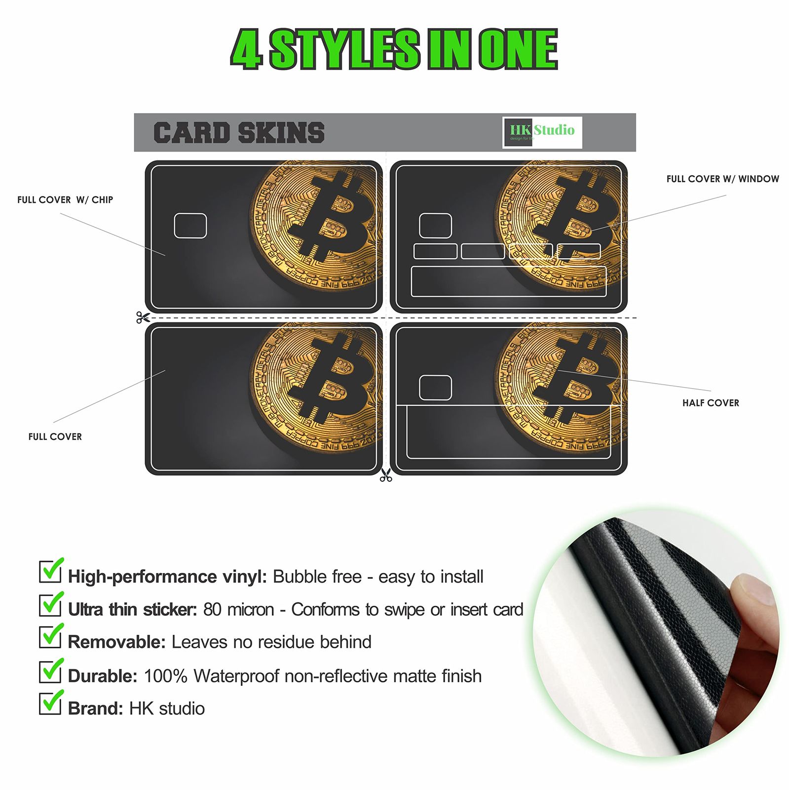 HK Studio デビットカード スキンカバーステッカー - ビットコイン 4枚 クレジットカードステッカー 保護 & パーソナライズ バンク  EBT メトロ キーカード - 気泡なし スリム 防水 取り外し可能 [ビットコイン2。]