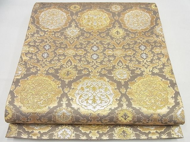 平和屋本店□極上 龍村晋謹製 全通柄袋帯 天平唐華圓文錦 パールトーン  