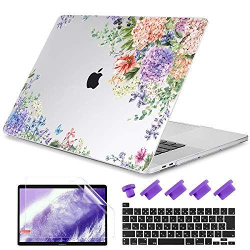 花 J078 Batianda 13インチMacBook?Pro ケース2022 2021 2020発売、型番: A2338 M1M2 A2289 A2251保護ケース 薄型 耐衝撃 軽量+ JIS配列日本語 キーボードカバー + 液晶保護フィルム、花 J07