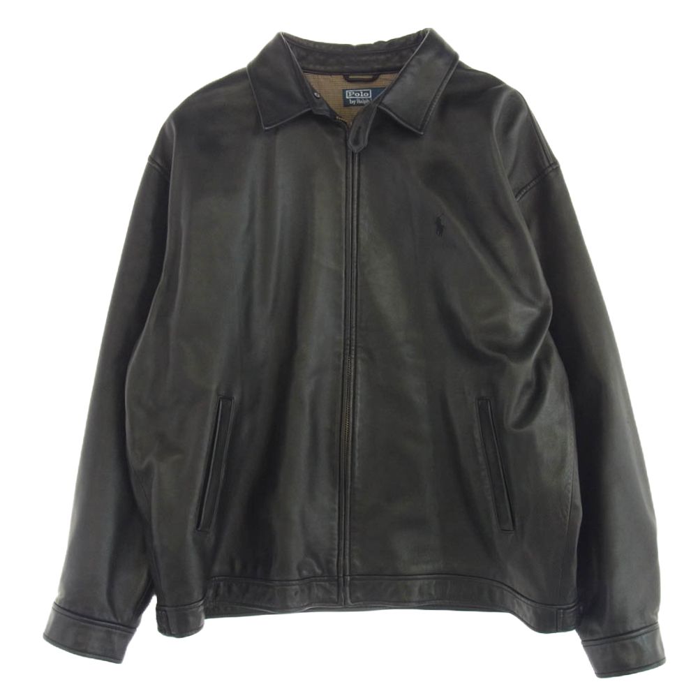 POLO RALPH LAUREN ポロ・ラルフローレン 90's レザー スウィングトップ ジャケット ブラック系 XXL【中古】