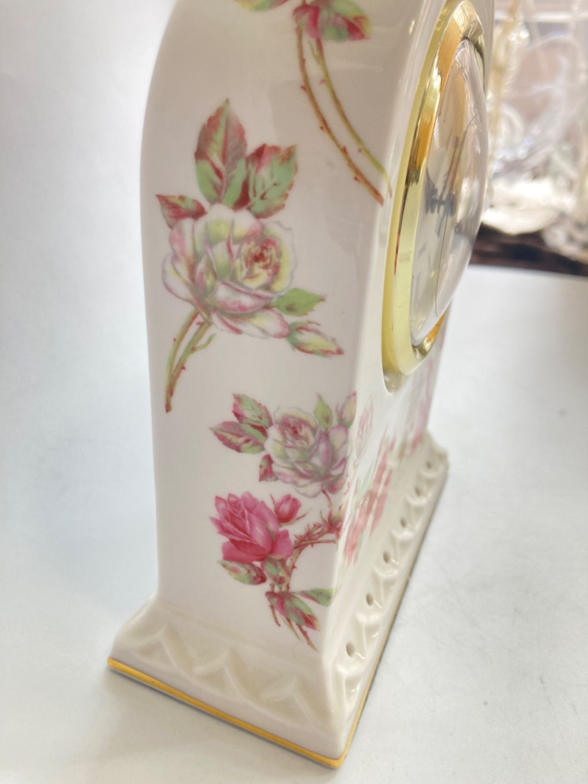 G058◇シチズン 置き時計 飾り付き オニックス枠 緑 パルラフィーネ