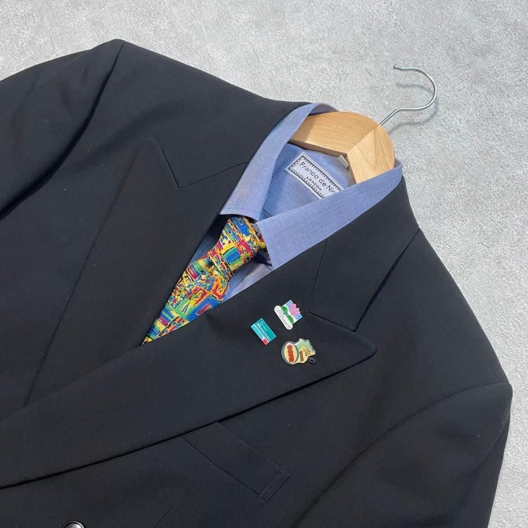 90s ヴィンテージ セットアップ ダブルスーツ ブラック×ブルー 極上