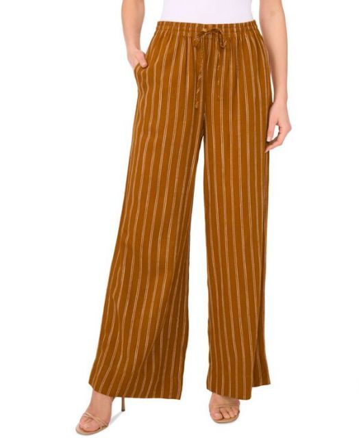 【送料無料】 ワンステイト レディース カジュアルパンツ ボトムス Women's Striped Drawstring-Waist Wide Leg Pants Sunflower