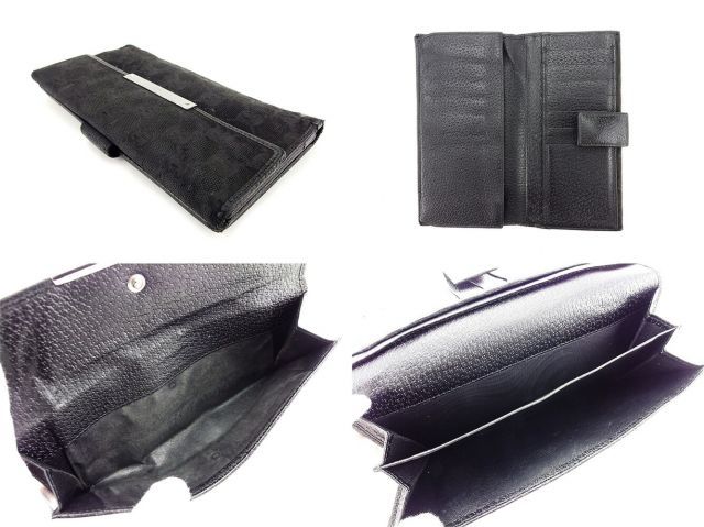 グッチ Wホック財布 長財布 財布 GG柄 ブラック キャンバス