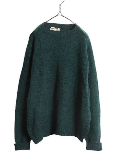 【お得なクーポン配布中!】 60s 70s  Grants シェットランド ウール ニット セーター メンズ L 古着 ヴィンテージ サドルショルダー ミドルゲージ グリーン 無地 緑