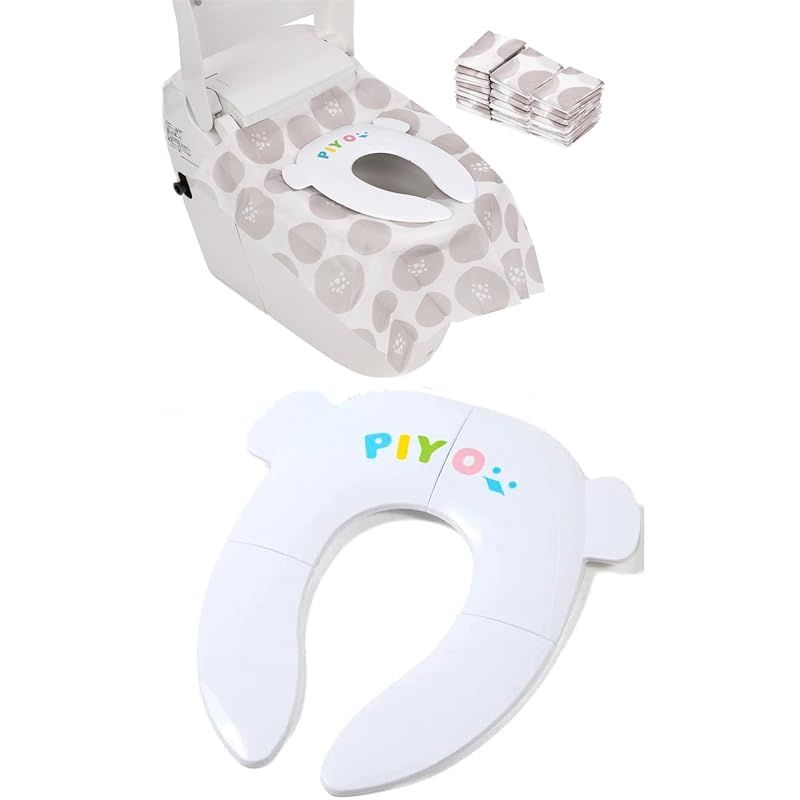 ピヨ(PIYO)補助便座 折りたたみ (収納ポーチ付)子供 携帯 幼児 幼児用便座トレーニング 子供用 補助便座 おまる ベビー (ホワイト) (折りたたみ補助便座 + 便座シート)