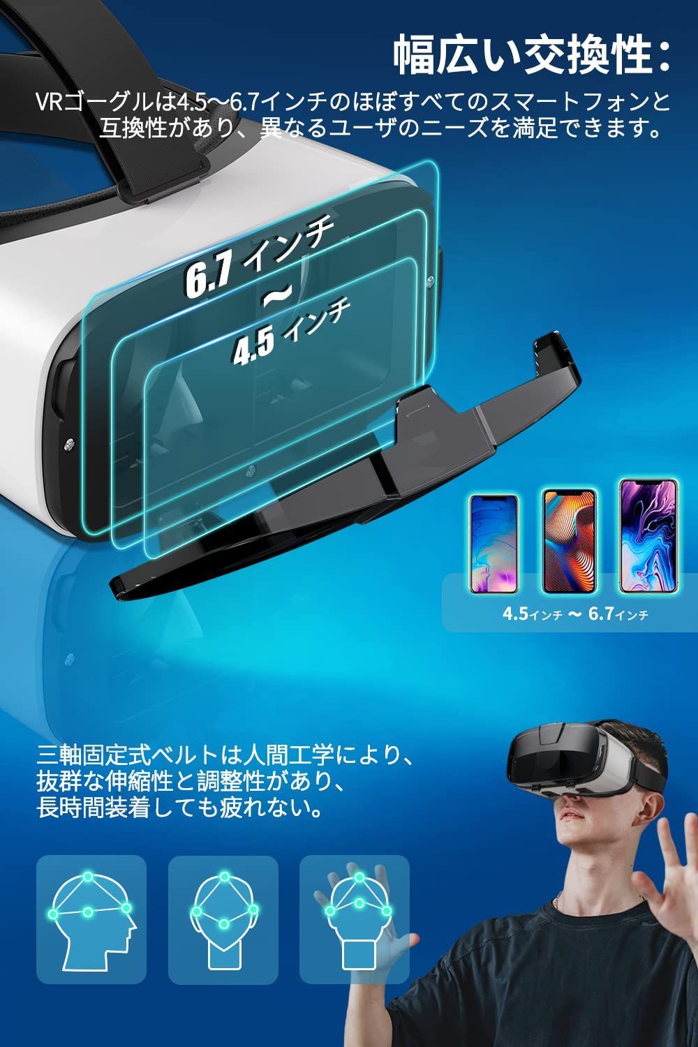 2023新登場VRゴーグル VRヘッドセット VRグラス スマホ用 1080P 焦点