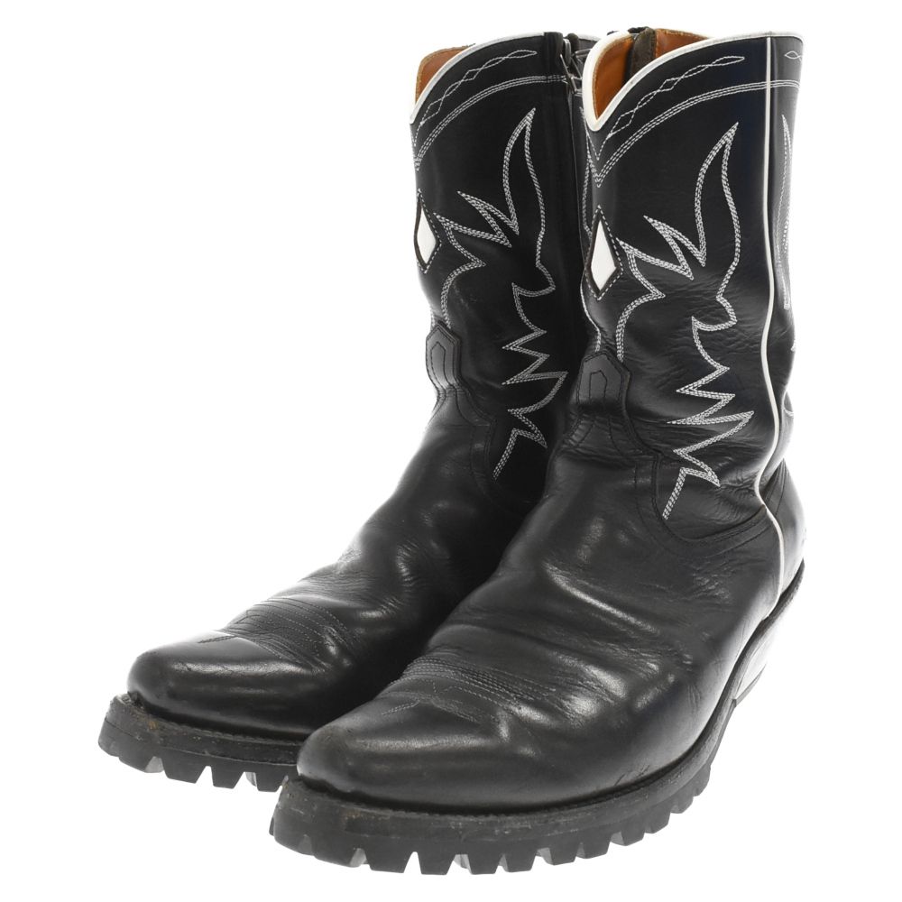 Rancho ウエスタンブーツ　刺繍　ブラック Rancho ウエスタンブーツ 刺繍 クリーム ブラック - メルカリ