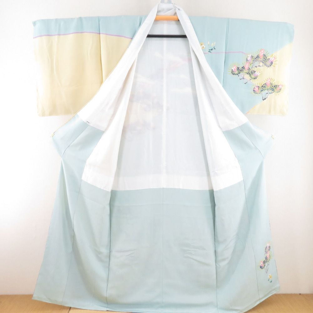 本加賀友禅 訪問着 天野雅彦 松竹梅に小鳥文様 水色 作家物 落款入 正絹 袷 広衿 一つ紋 蔦紋 フォーマル 本場加賀友禅染 身丈159cm 本加賀友禅 訪問着 天野雅彦 松竹梅に小鳥文様 水色 作家物 落款入