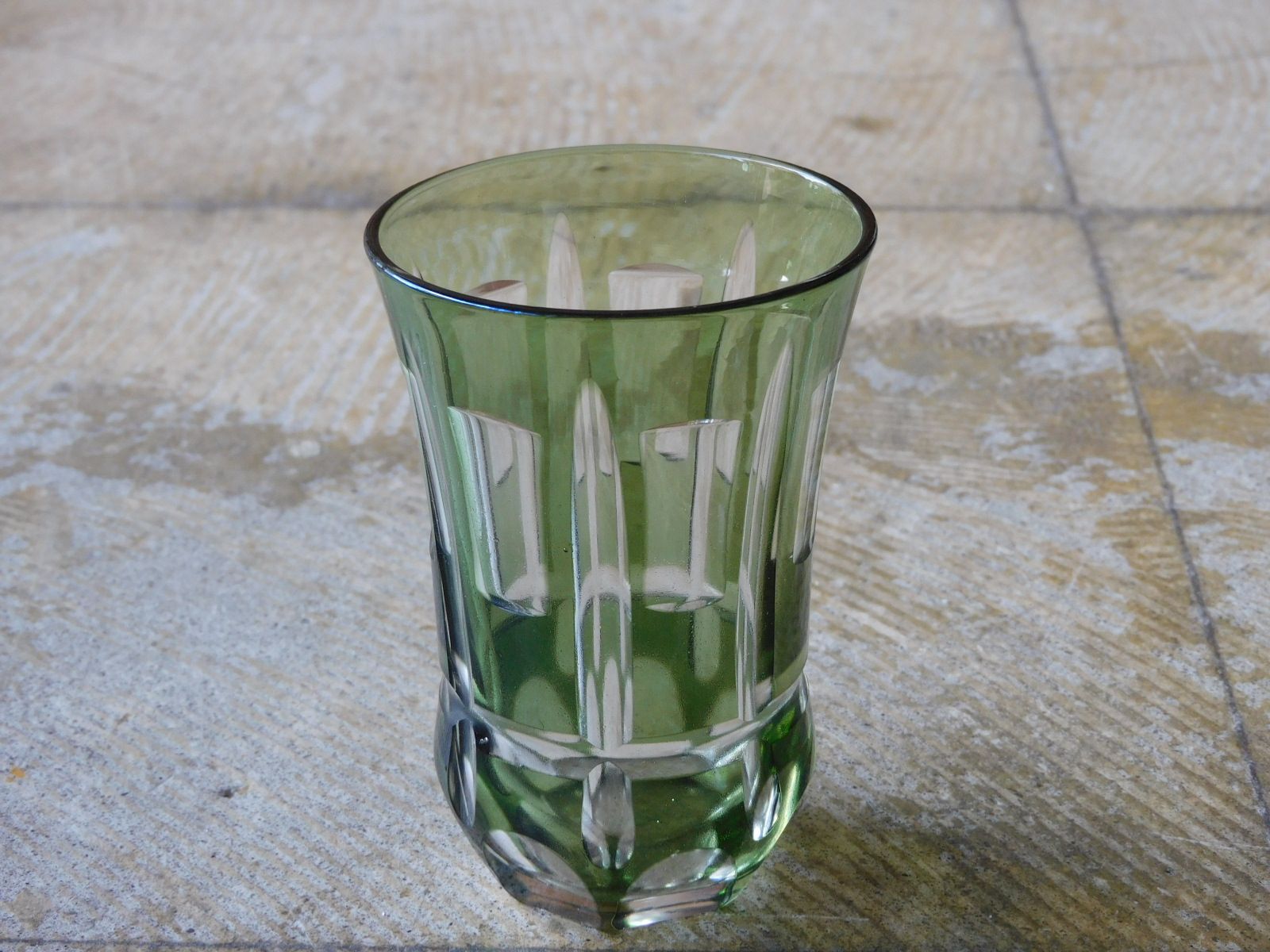戦前 緑色被せ 切子のコップ HK-a-04304 / 古道具 アンティーク