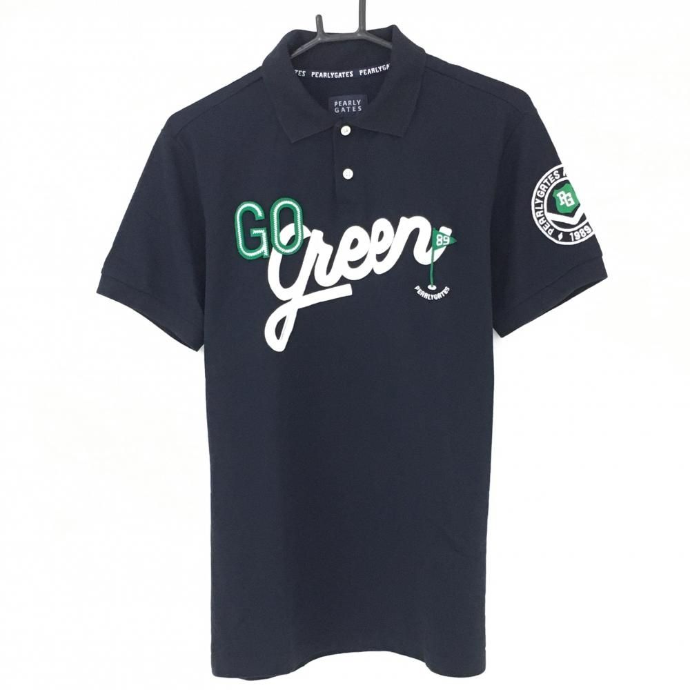 超美品】パーリーゲイツ 半袖ポロシャツ 白×ネイビー 刺しゅうワッペン