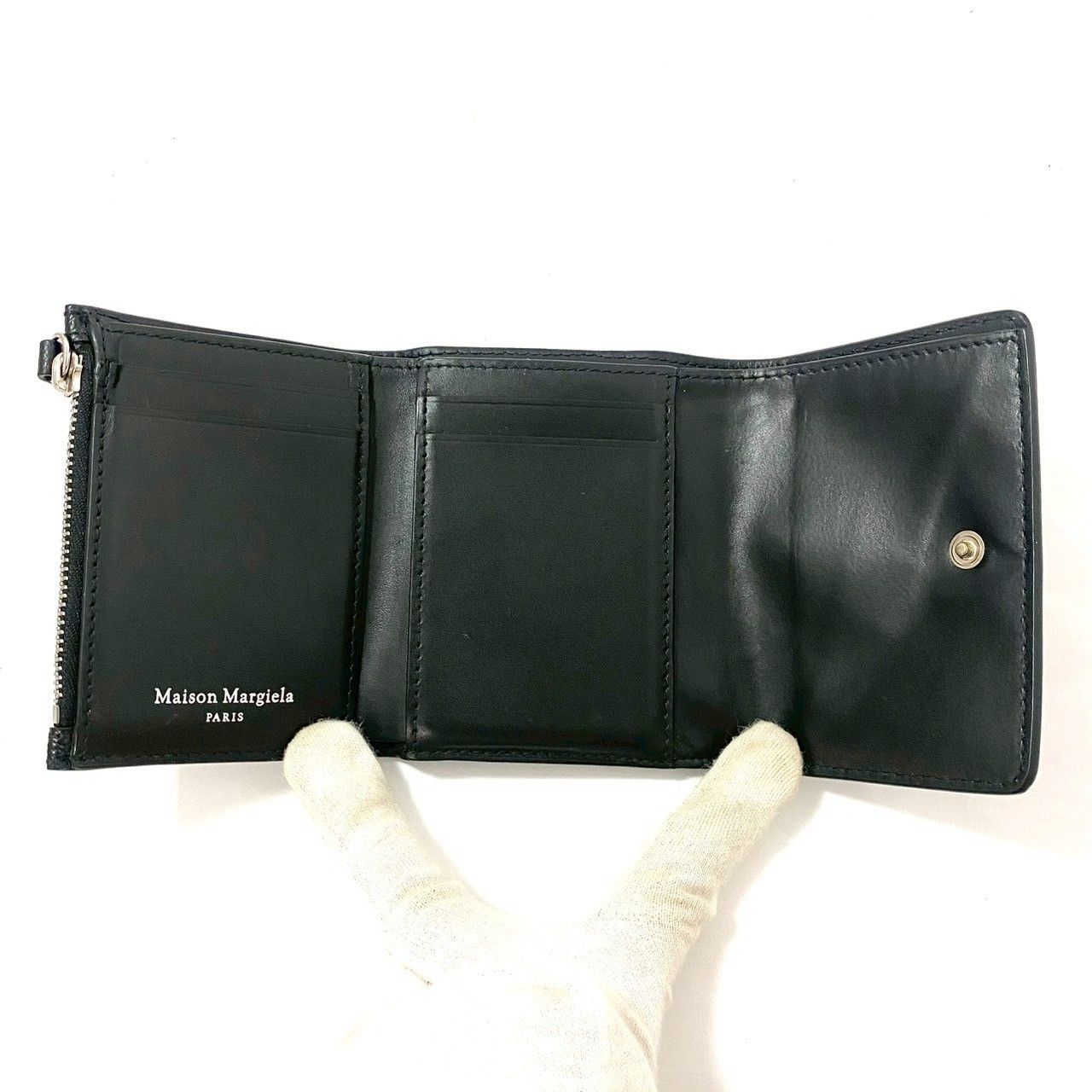 付属品完備❗️新品未使用✨マルジェラコンパクトウォレットミニ財布4ステッチ黒レザー メゾンマルジェラ 4ステッチ レザー コンパクトウォレット
