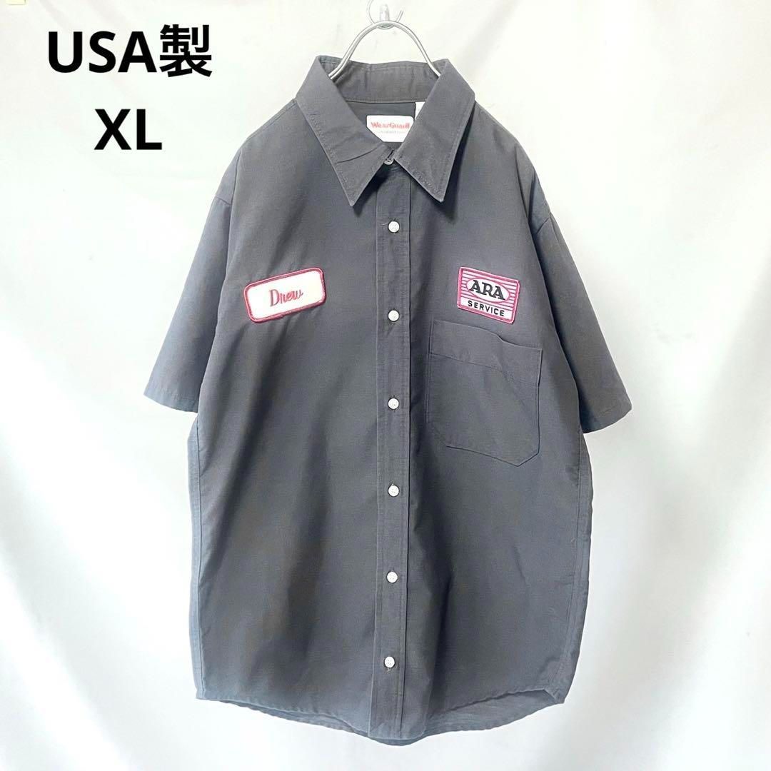 USA製 ワッペン付き グレー ワークシャツ アメリカ製 vintage 古着