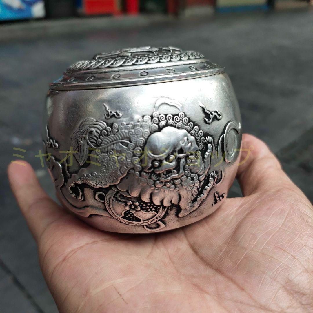 銅製 茶筒 招財進宝獅子茶筒 茶道具 香道具 装飾品 置物