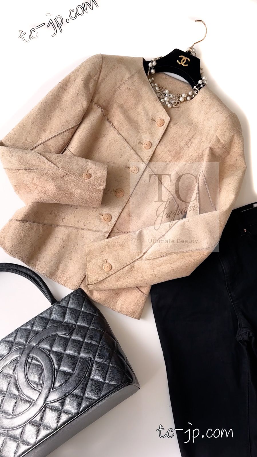 美品✨シャネル レザーノーカラージャケット カーフスキン 36サイズ ブルー レザージャケット レディース ノーカラー 本革 ラム シンプル