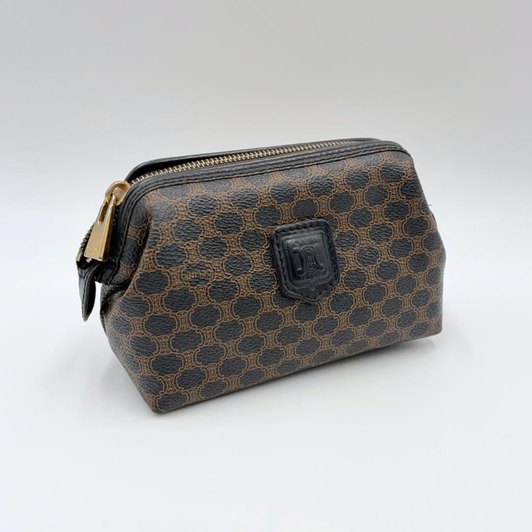 気質アップ 美品】CELINE マカダム PVC ポーチ トリオンフ 黒マカダム バッグ