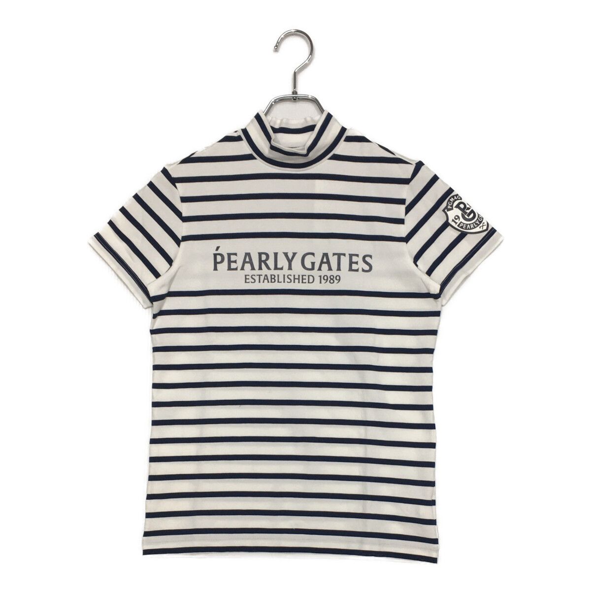 レディース パーリーゲイツ PEARLY GATES 半袖シャツ 1 M 白×紺 ホワイト モックネック ボーダー