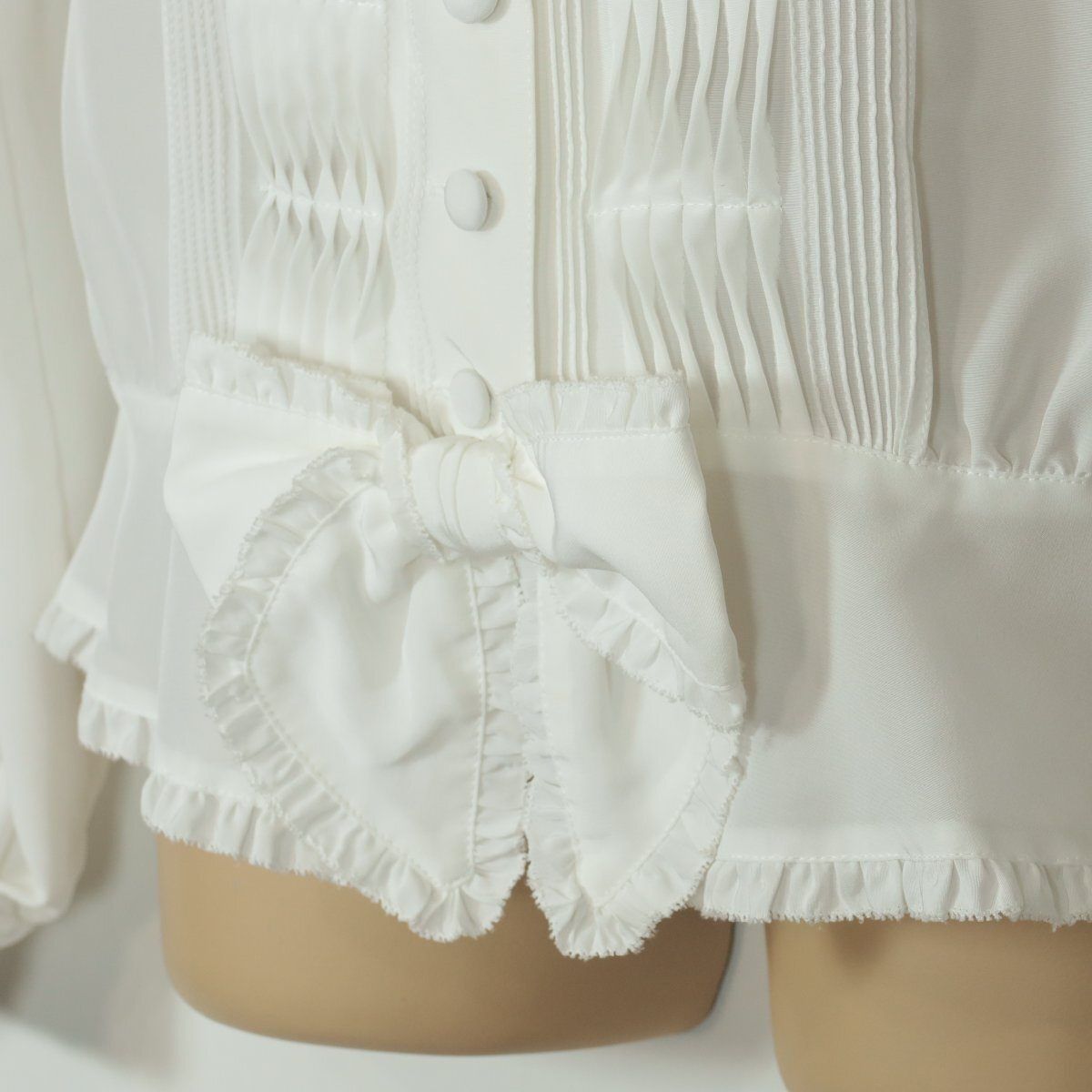 ピンクハウス　ブラウス　フード　白　ホワイト　ピンタック　リボン　レース ピンクハウス ブラウス フード 白 ホワイト ピンタック リボン