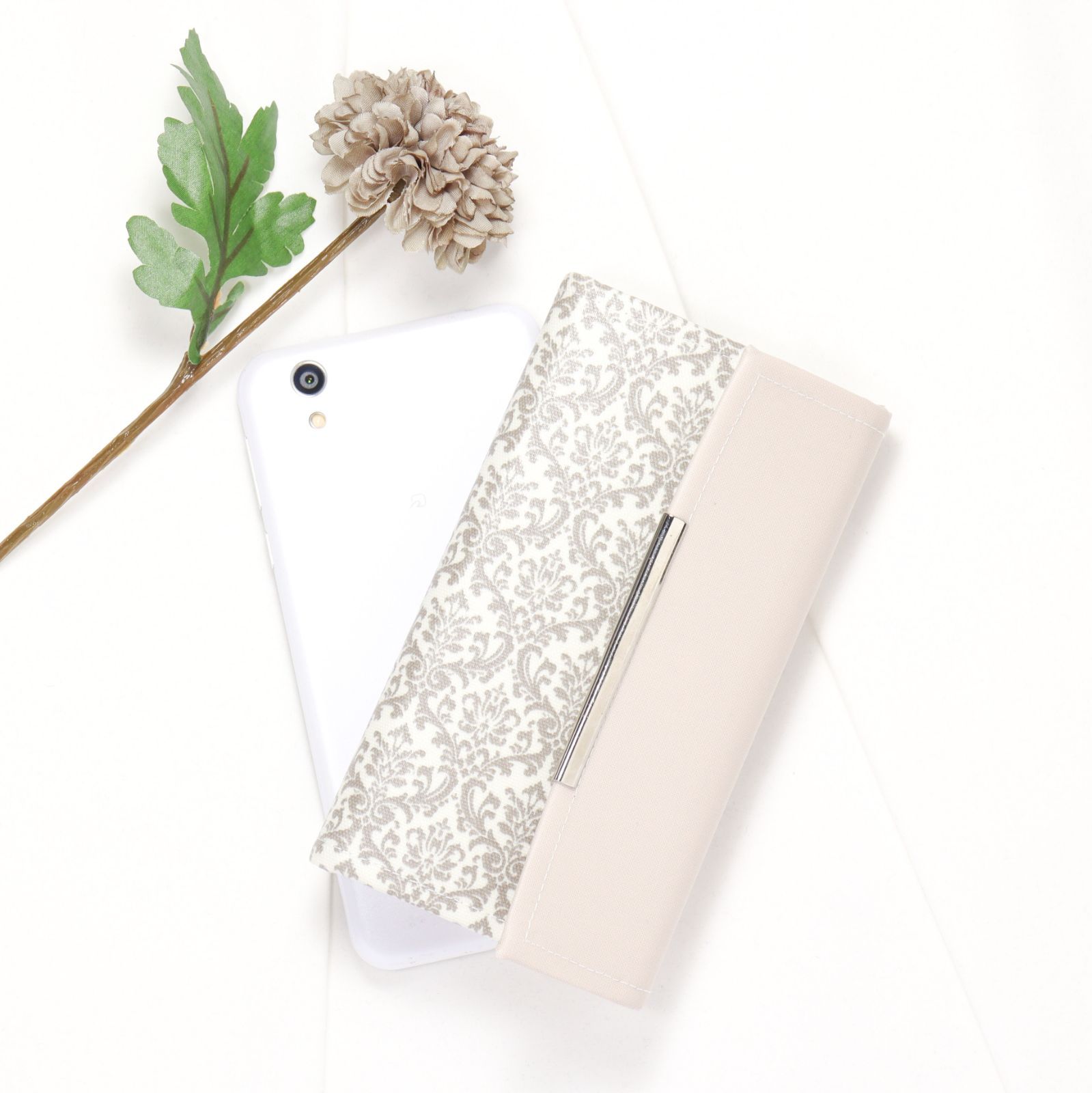 【dam】色変更可 オーダーメイド iPhone・Android 全機種対応 手帳型スマホケース ダマスク グレー 受注生産 14日以内に発送