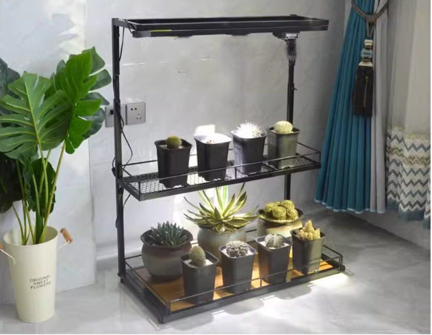 日本風ブロック根付き棚 挂補光灯 架二段 屋内 バルコニー多肉植物棚 window 植物配置置き物棚