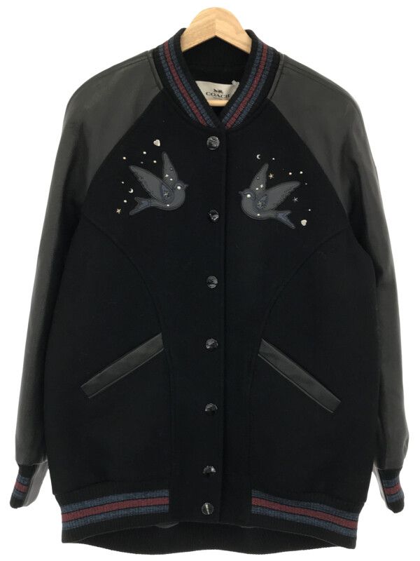 COACH コーチ 袖レザー切替ワッペンスタジャン ブラック M