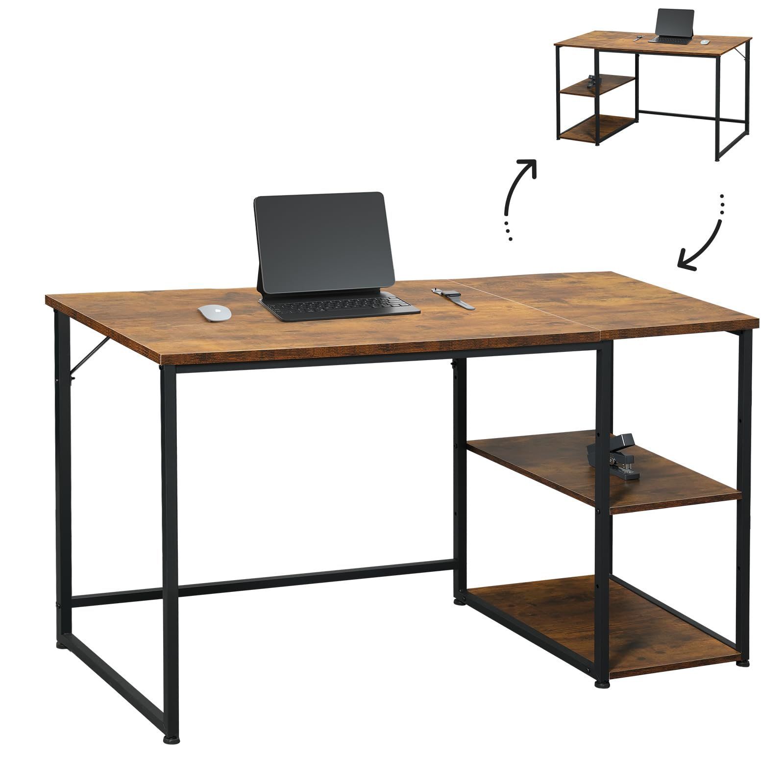 【人気商品】学習机 デスク table パソコンラック 収納 家具 勉強机 SZ123LHM スタンディングデスク テーブル スチールウッド簡易棚付きデスク カウンター 机 ビンテージ pcデスク パソコンデス
