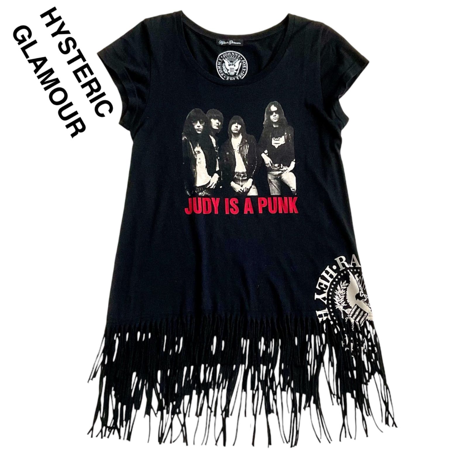 フリンジ 美品】 HYSTERIC GLAMOUR ヒステリックグラマー 前プリント JUDY IS PUNK フリンジ加工 ロングTシャツ カットソー  トップス U首 半袖 ブラック レディース 正規品 フリーサイズ - メルカリ