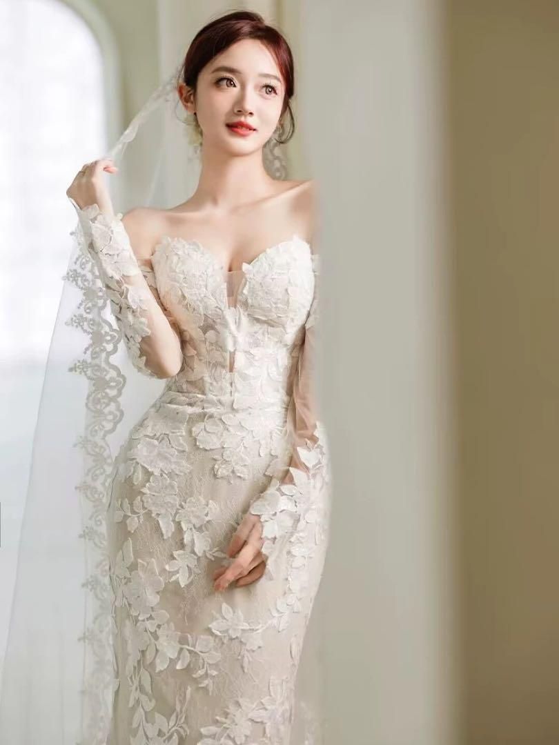 華やかレースウェディングドレス✨結婚式に輝くマーメイドスタイル 新品未使用 華やかレースウェディングドレス 結婚式に輝く