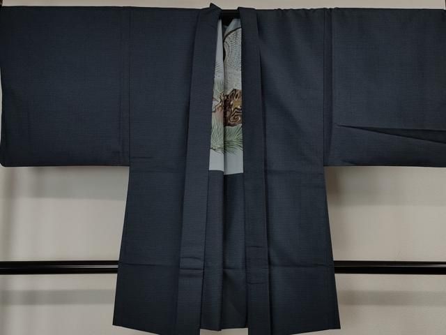 平和屋本店□極上 男性 お召 アンサンブル 長羽織・長襦袢(袷) 3点  