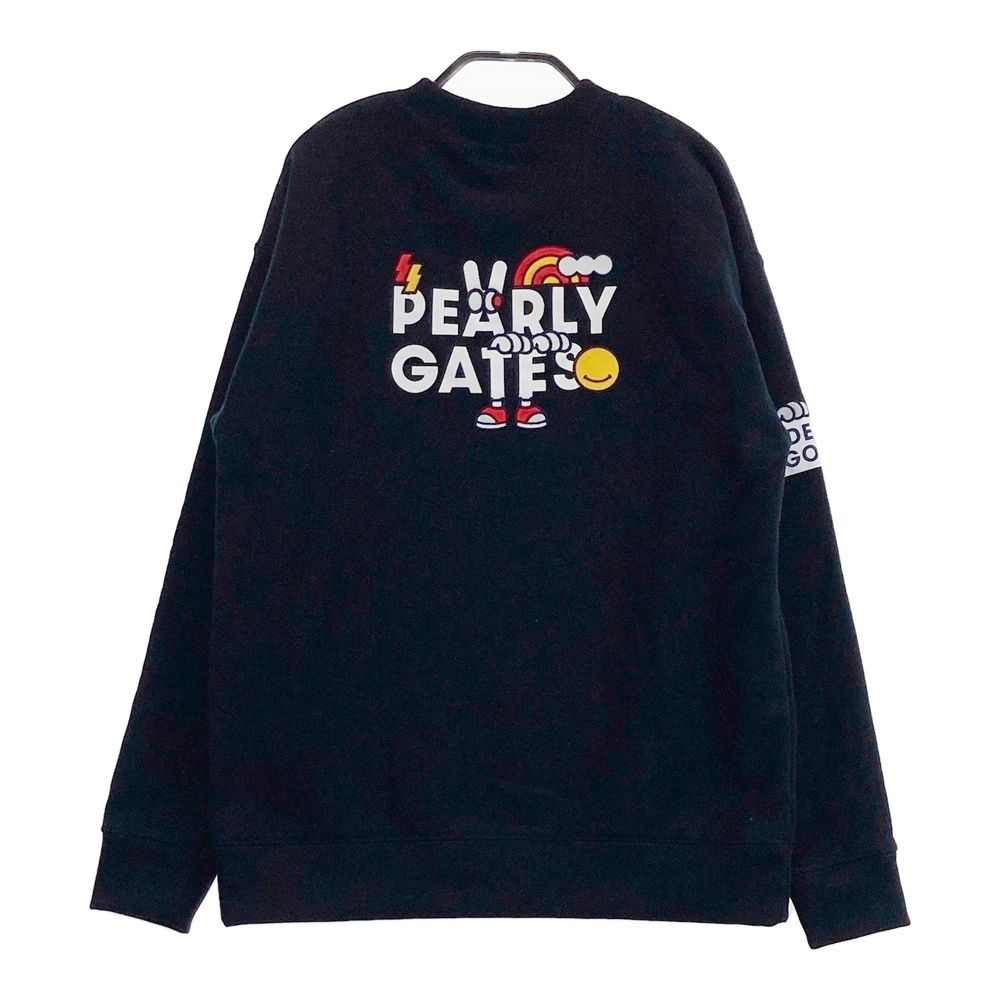 サイズ：2 PEARLY GATES パーリーゲイツ 2022年 スウェットトレーナー プリント ワッペン ブラック系 [240101474815] ゴルフウェア レディース ストスト サイズ：2 PEARLY GATES パーリーゲイツ 2022年 スウェット