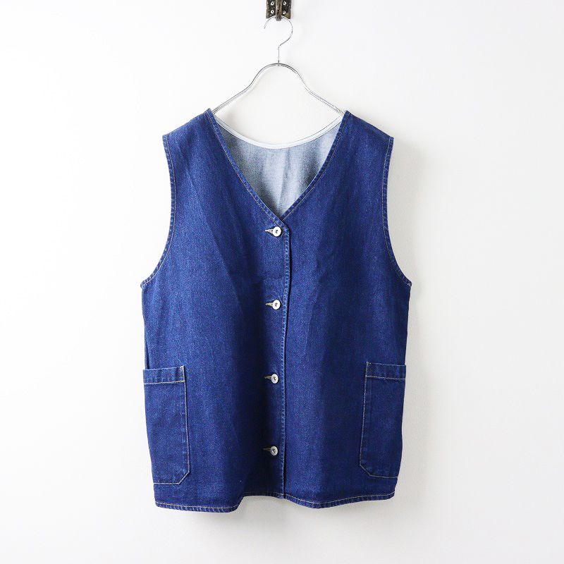 スタジオクリップ studio CLIP デニム ロング ベスト L/ブルー系 羽織り ジレ インディゴ 藍染め ポケット【2400013945967】