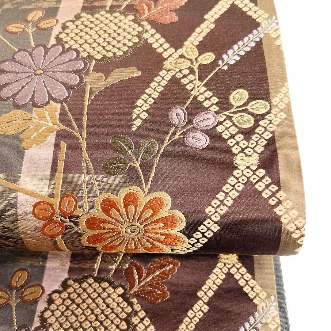 袋帯　市松模様　鹿の子　花模様　縦縞　着物　084a p 袋帯 市松模様 鹿の子 花模様 縦縞 着物 084a p