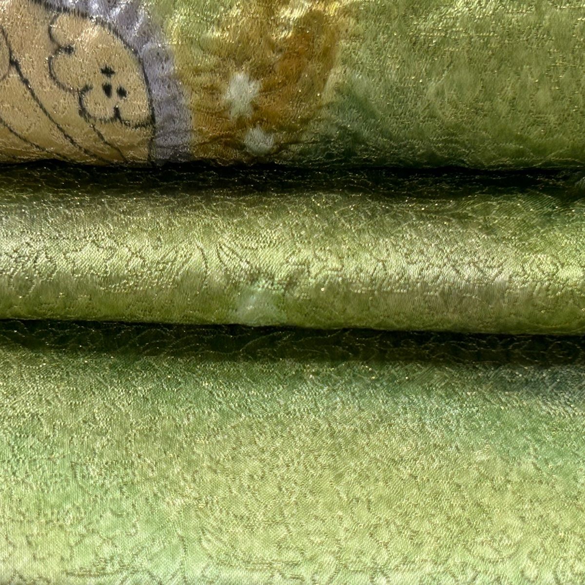 袋帯 美品 逸品 久保田一竹工房 落款 辻が花 金通し 薄緑 お太鼓柄 