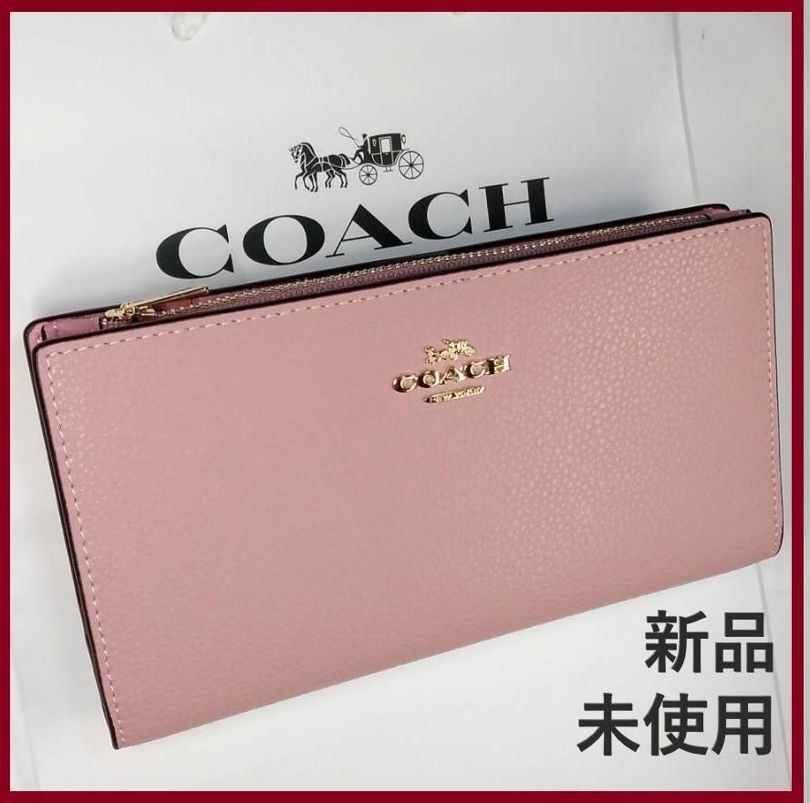 COACH 新品 レザー 二つ折り 長財布 ピンク コーチ レディース 財布 4-