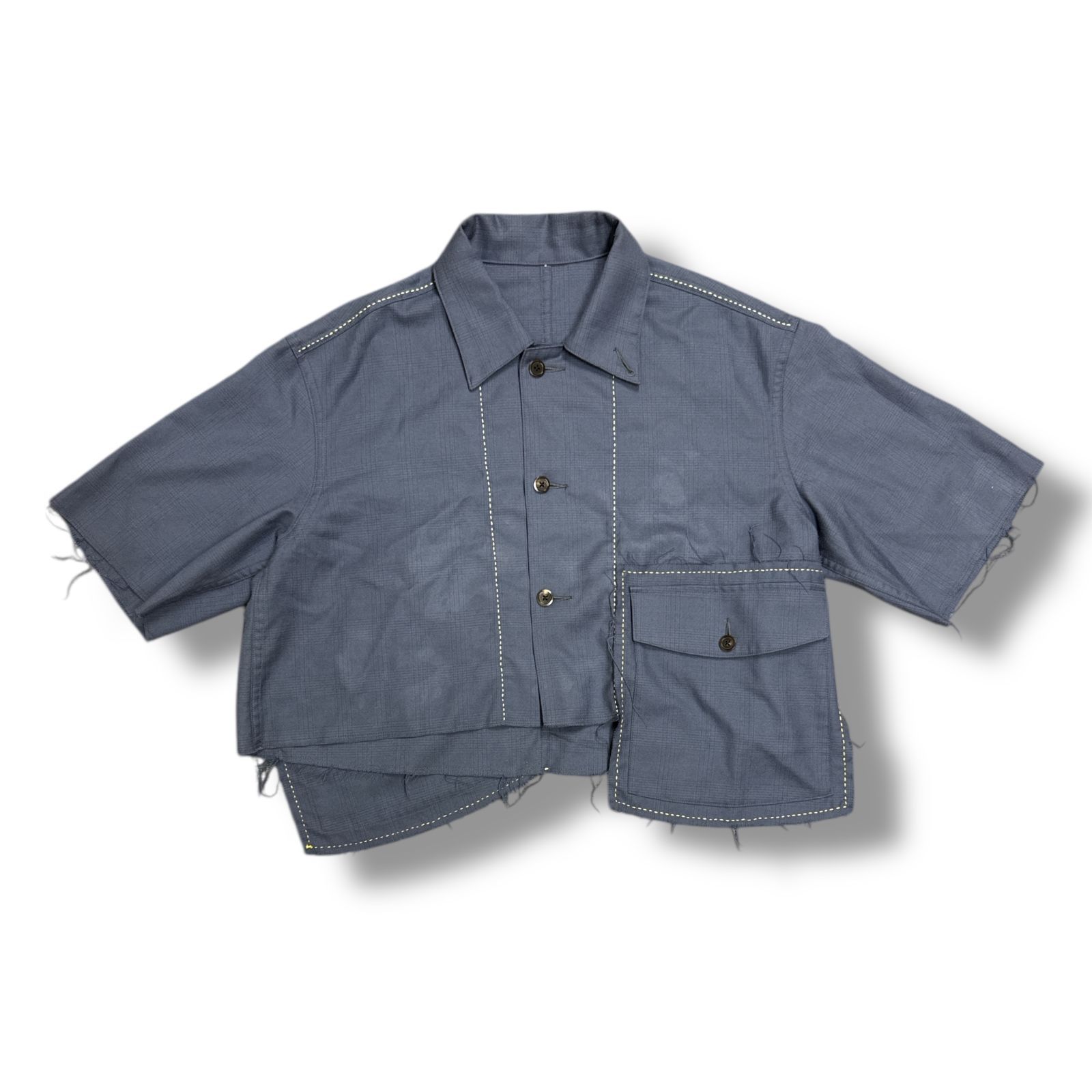 参考上代41800円 URU 23SS SHORT SLEEVE COVERALL JACKET ショーツスリーブカバーオールジャケット 半袖ウールシャツ ウル 23SAM01 ネイビー F 90811A7