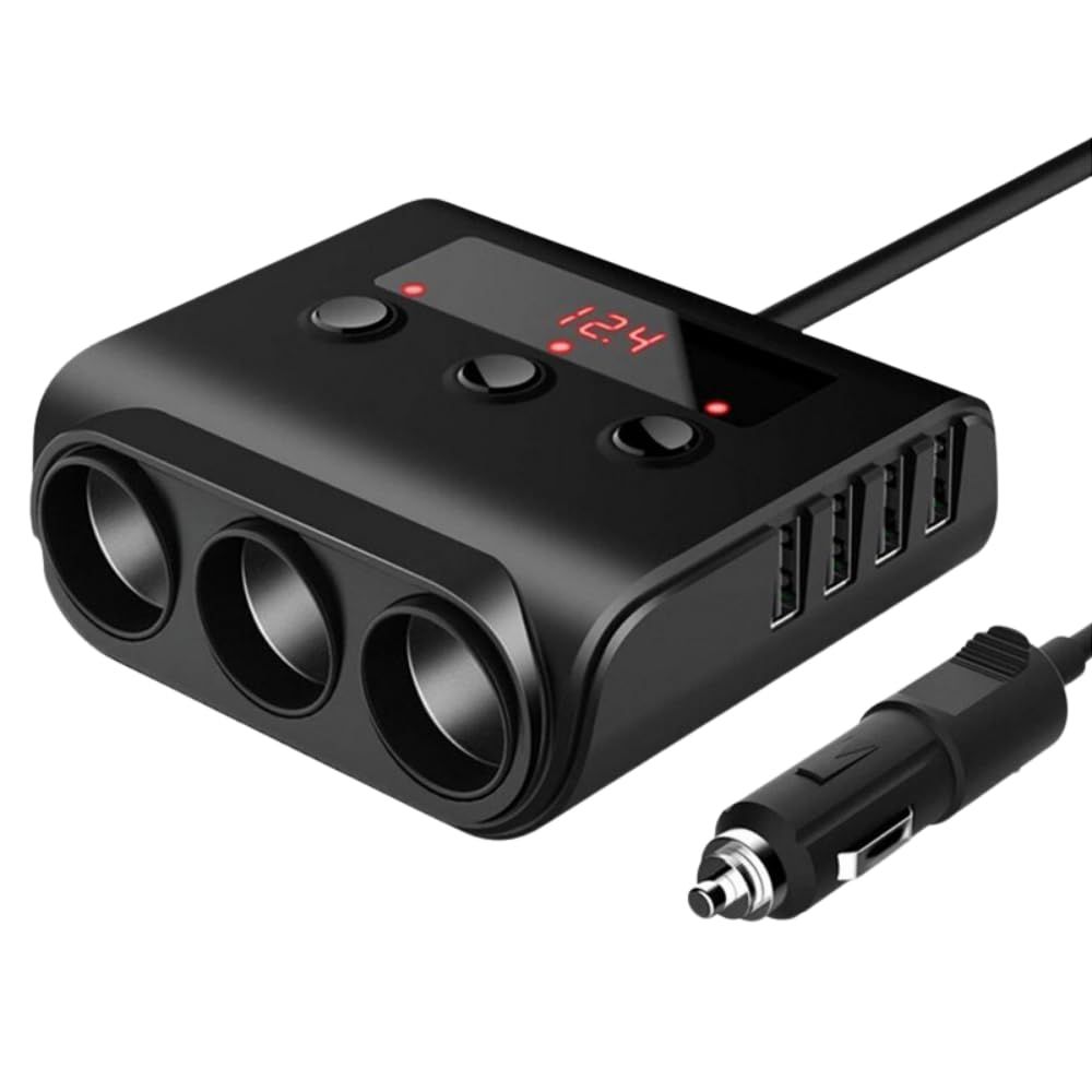 MAKUMINORS シガーソケット 3連 USB 4ポート 4連 増設 車載充電器 12V/24V兼用 オート電圧搭載 コンセント 急速充電 延長 カーチャージャー [3連／ブラック]