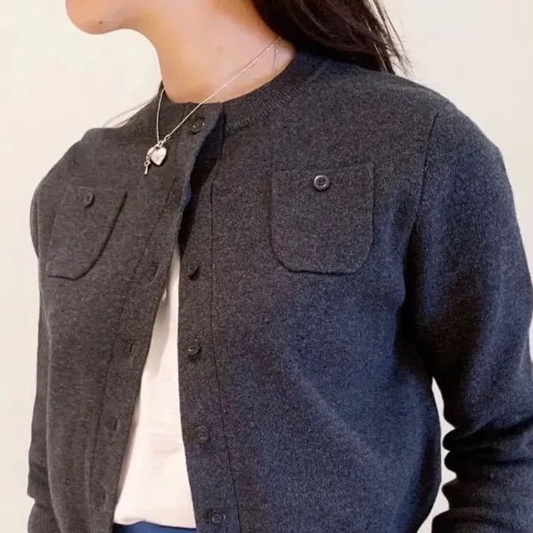 CABaN コットンカシミヤ クルーネック カーディガン チャコール グレー S XS