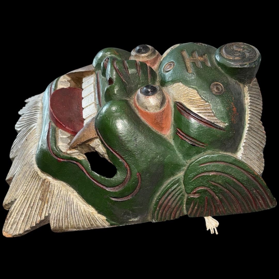 鬼面　木彫漆塗　置物　飾物 鬼面 木彫漆塗 置物 飾物