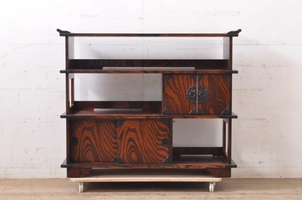 伝統工芸 岩谷堂箪笥 飾り棚 違い棚 茶棚 サイドボード 吹き漆 南部